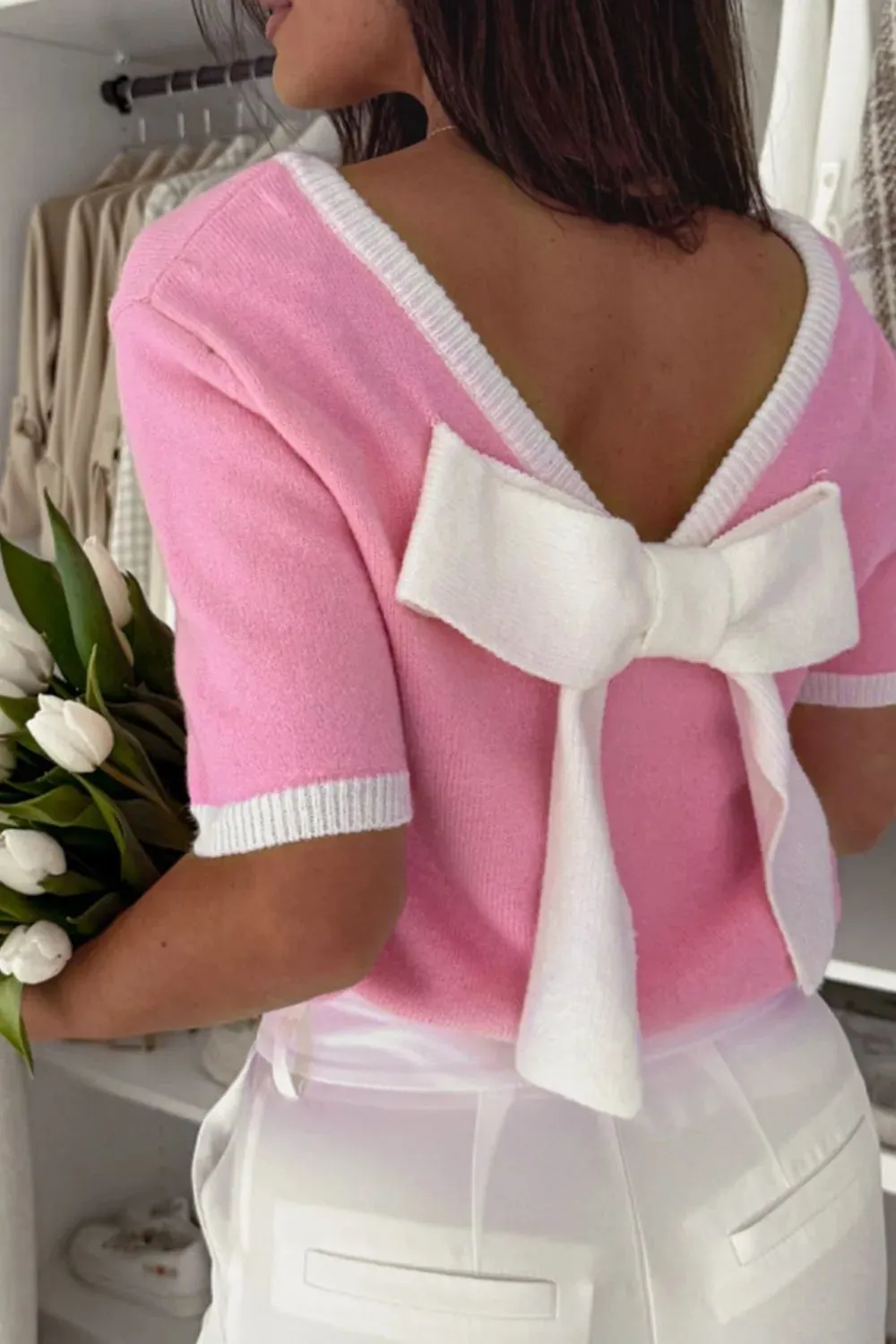 Bow Back Round Neck Short Sleeve Knit Top sold by Charming Charlie product image thumbnail 2