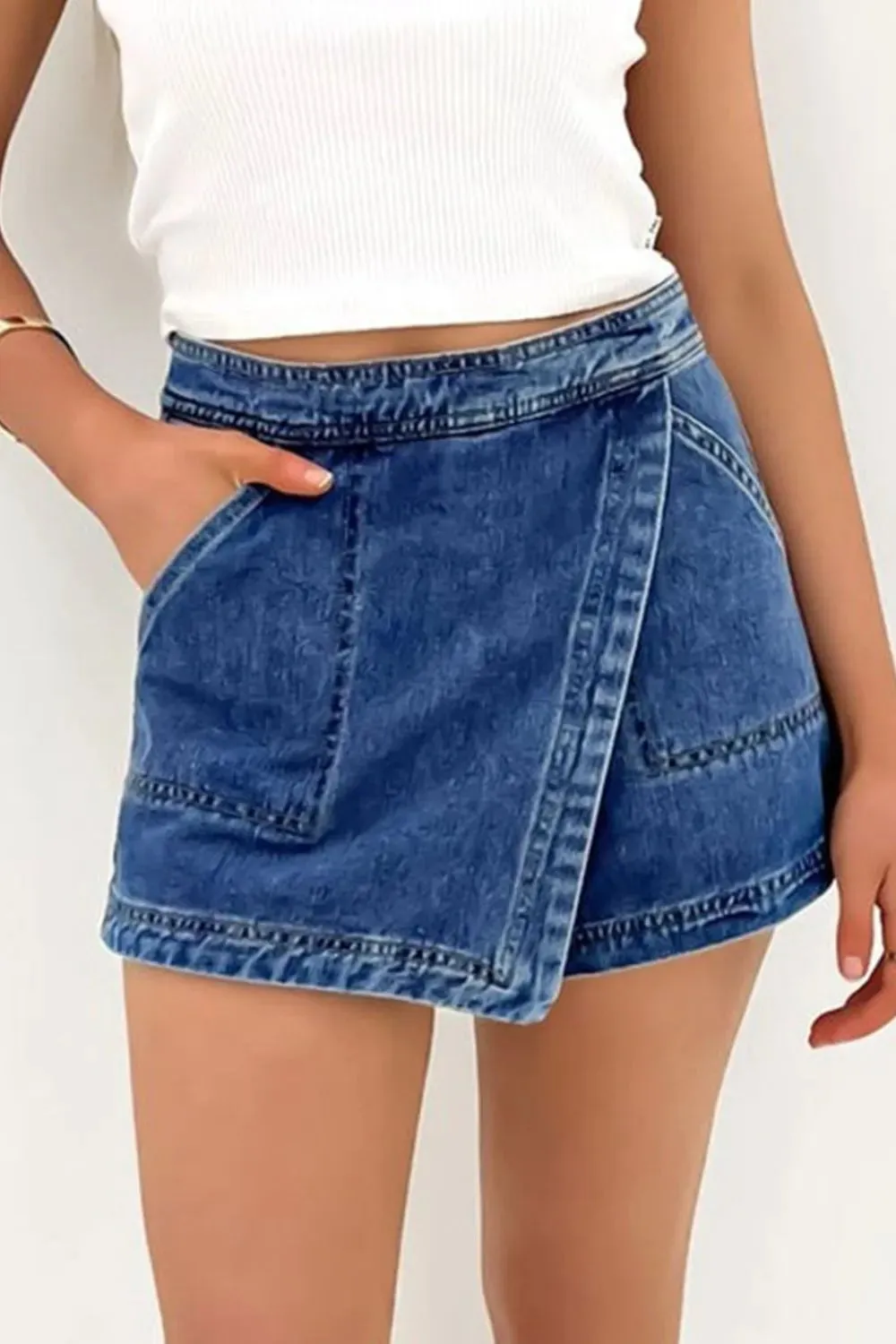 Asymmetrical Denim Skort with Pockets sold by Charming Charlie