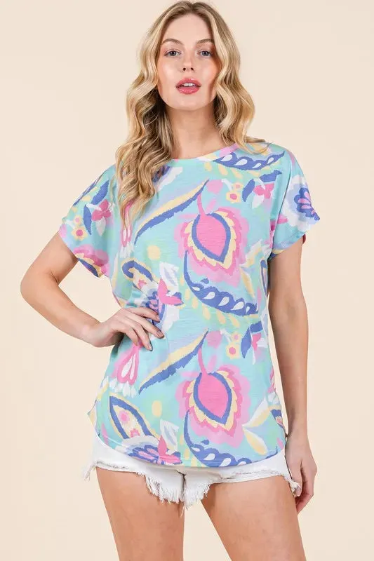 BOMBOM Lightweight Printed Round Neck Short Sleeve T-Shirt sold by Charming Charlie