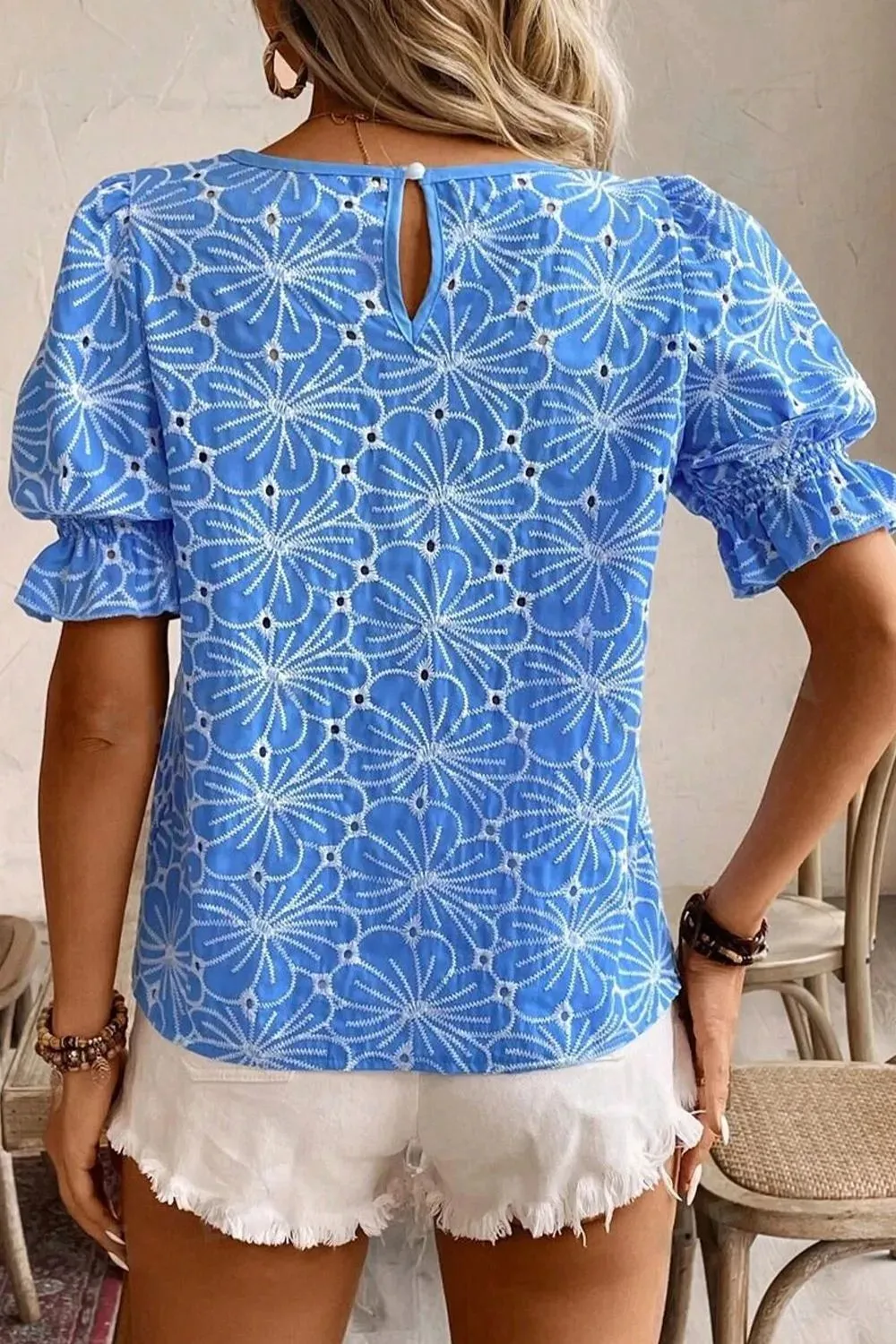 Eyelet Flower Embroidery Flounce Sleeve Blouse sold by Charming Charlie product image thumbnail 3