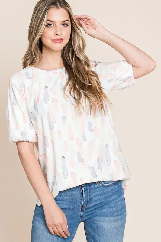 BOMBOM Round Neck Puff Short Sleeve Blouse sold by Charming Charlie