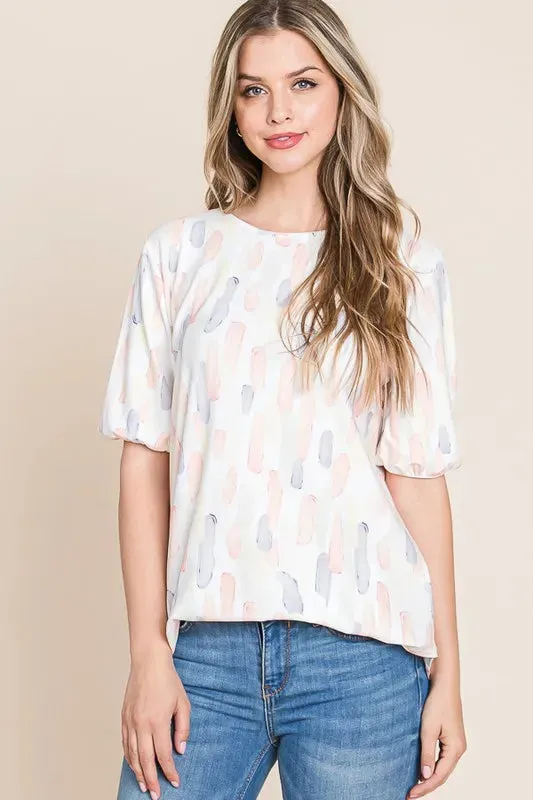 BOMBOM Round Neck Puff Short Sleeve Blouse sold by Charming Charlie product image thumbnail 3