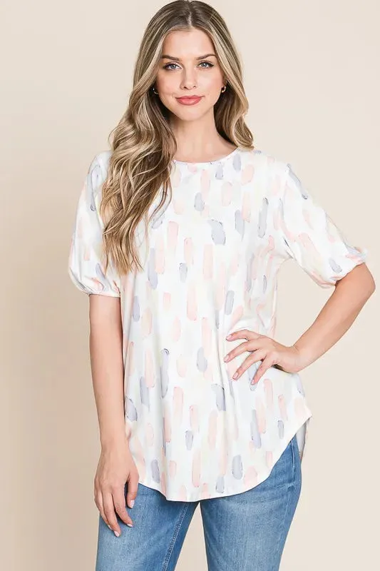 BOMBOM Round Neck Puff Short Sleeve Blouse sold by Charming Charlie product image thumbnail 2