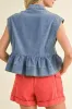 Lapel Collar Peplum Denim Top sold by Charming Charlie