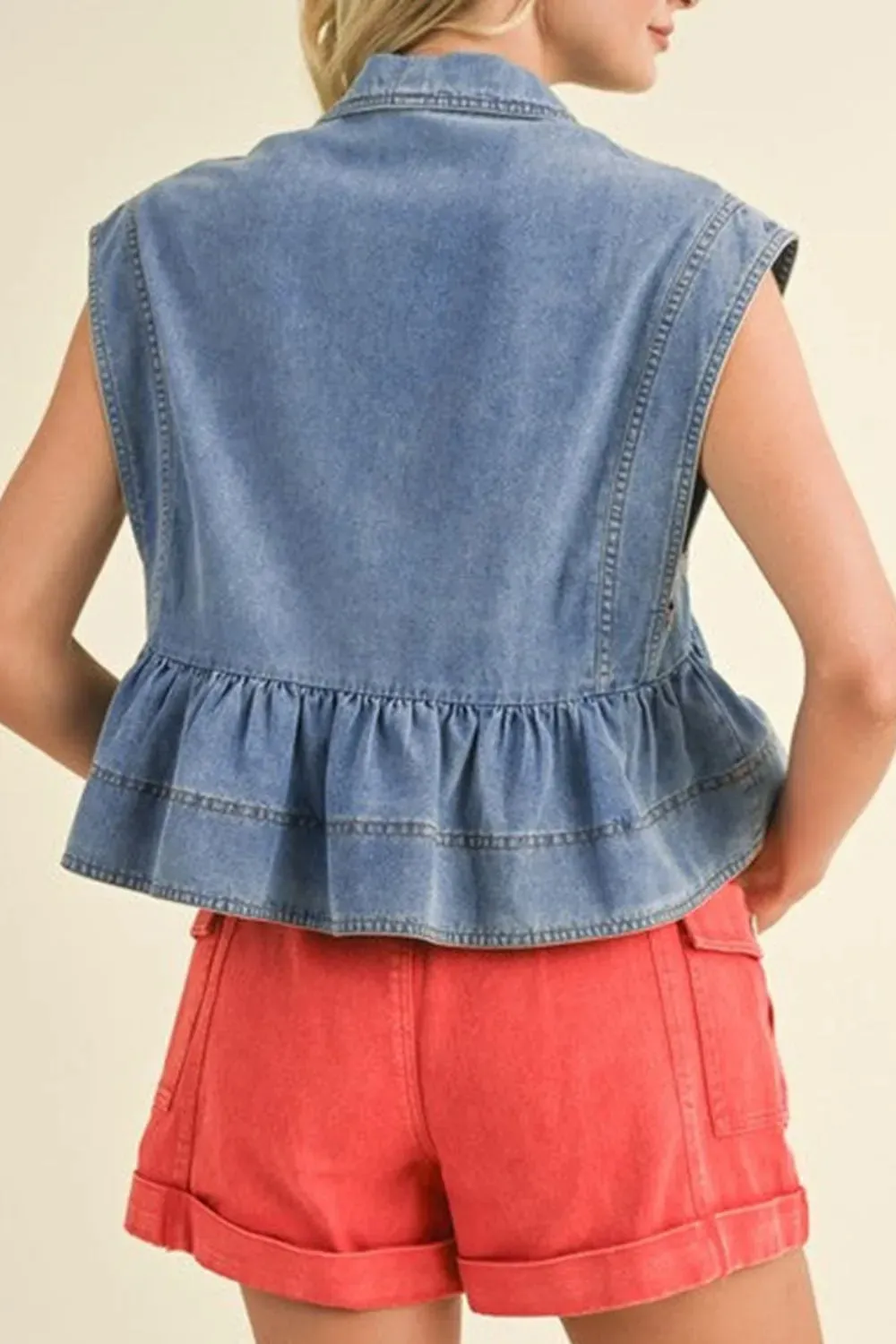 Lapel Collar Peplum Denim Top sold by Charming Charlie product image thumbnail 3