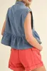 Lapel Collar Peplum Denim Top sold by Charming Charlie