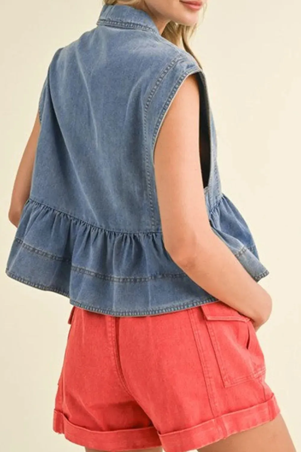 Lapel Collar Peplum Denim Top sold by Charming Charlie product image thumbnail 5