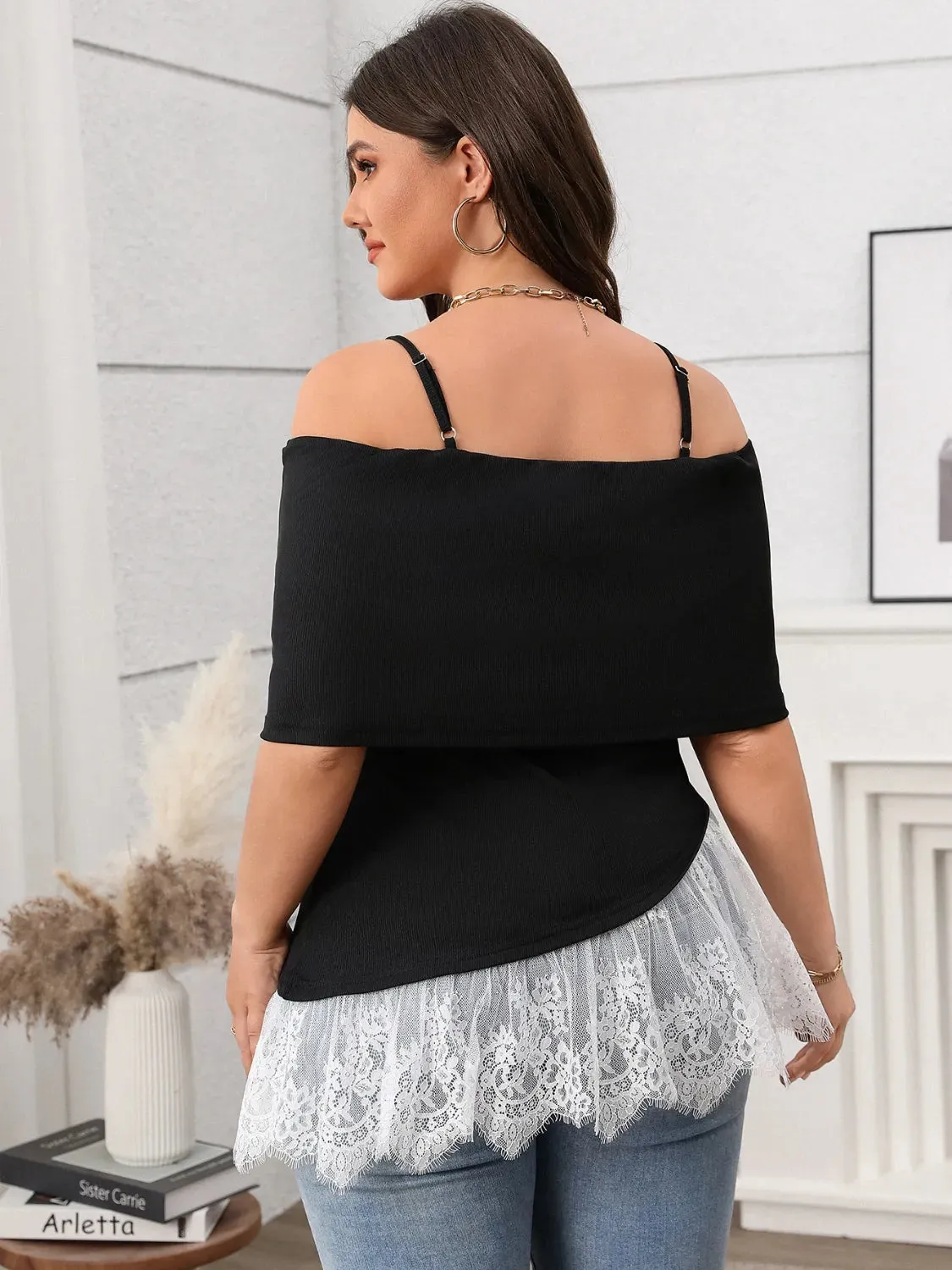 Plus Size Lace Detail Spaghetti Strap Short Sleeve Top sold by Charming Charlie product image thumbnail 3