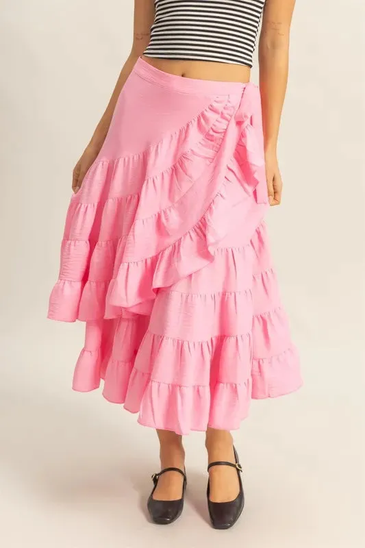 HYFVE Ruffled Tiered High Waist Skirt sold by Charming Charlie