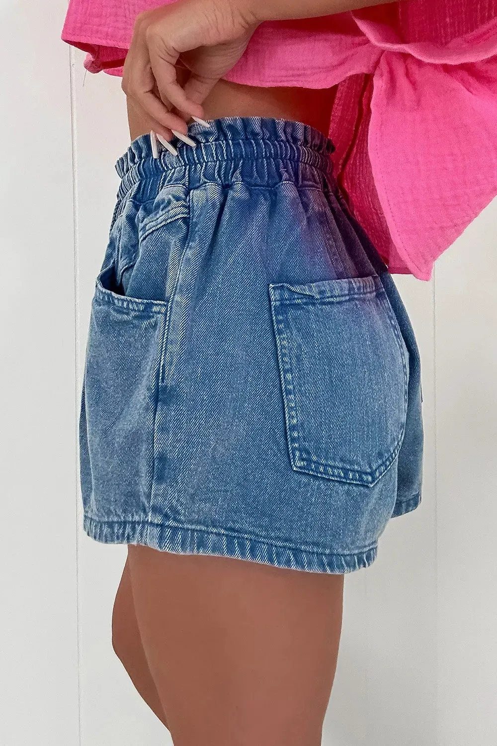 Drawstring High Waist Denim Shorts with Pockets sold by Charming Charlie product image thumbnail 2