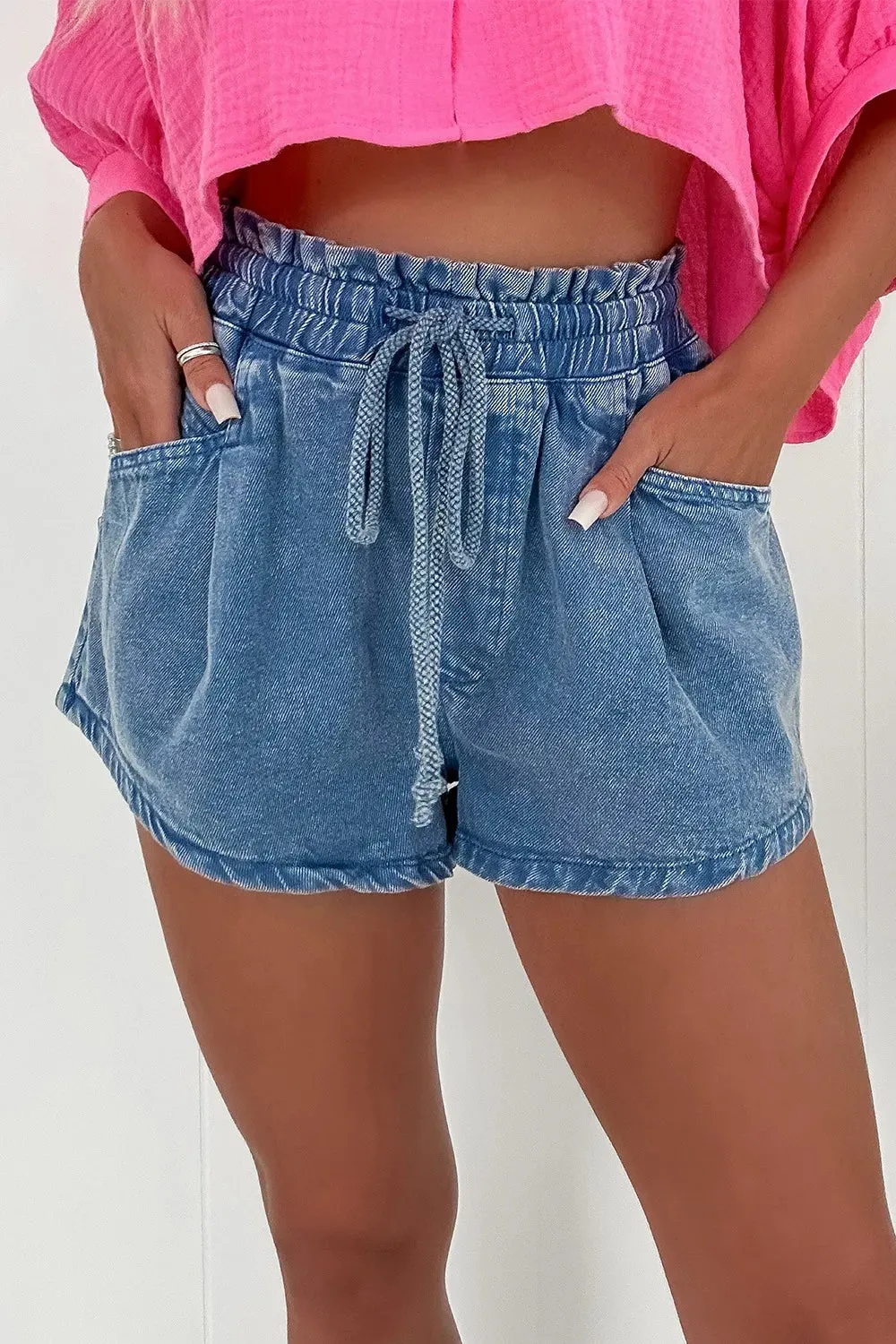 Drawstring High Waist Denim Shorts with Pockets sold by Charming Charlie product image thumbnail 3