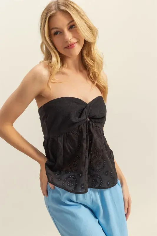 HYFVE Eyelet Twisted Sweetheart Neck Tube Top sold by Charming Charlie