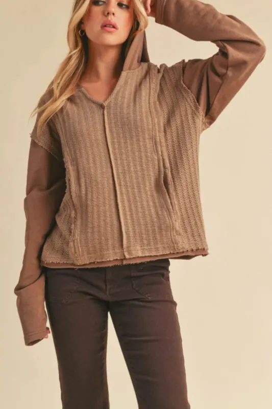 Aemi + Co Frayed Hem Exposed Seam Long Sleeve Hoodie sold by Charming Charlie