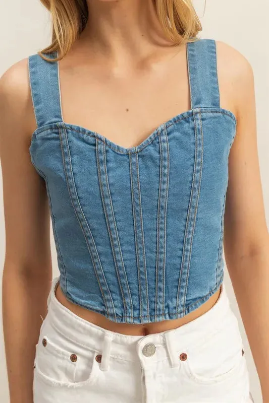 HYFVE Washed Sweetheart Neck Wide Strap Denim Tank sold by Charming Charlie product image thumbnail 4