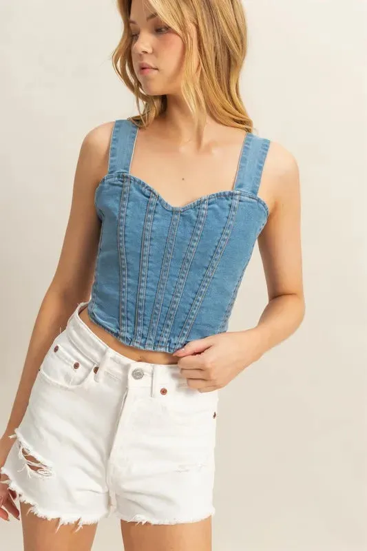 HYFVE Washed Sweetheart Neck Wide Strap Denim Tank sold by Charming Charlie