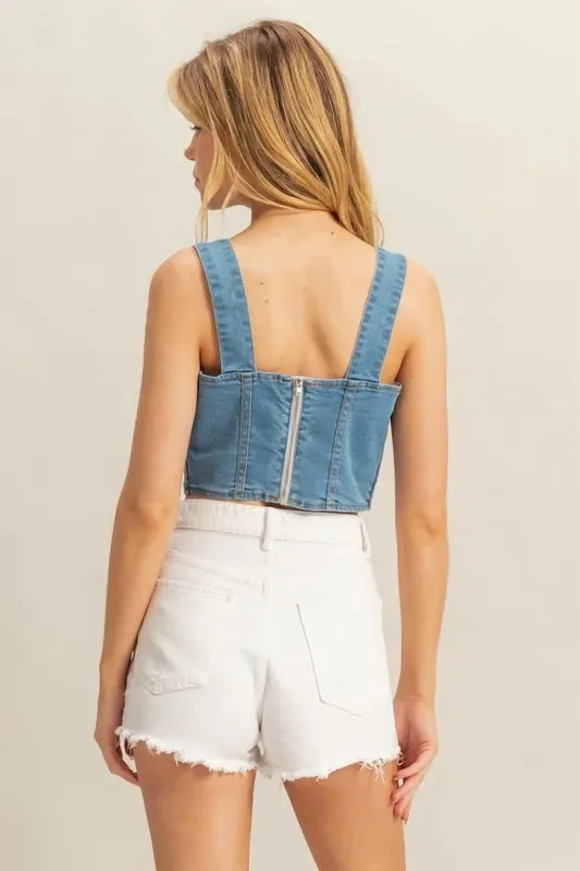 HYFVE Washed Sweetheart Neck Wide Strap Denim Tank sold by Charming Charlie product image thumbnail 3