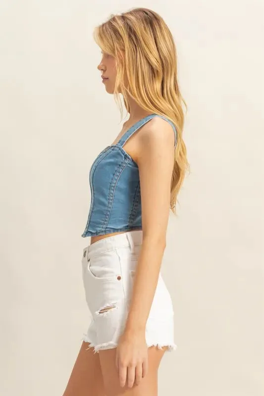 HYFVE Washed Sweetheart Neck Wide Strap Denim Tank sold by Charming Charlie product image thumbnail 2