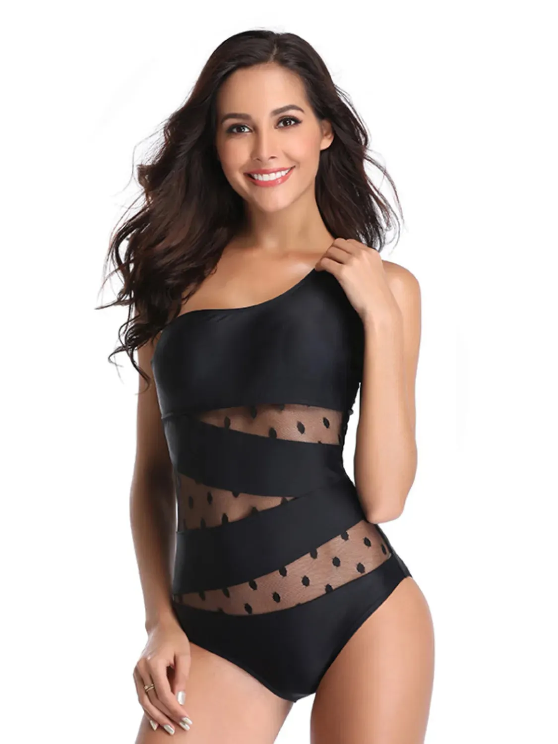 One Shoulder Polka Dot One-Piece Swimwear sold by Charming Charlie product image thumbnail 5