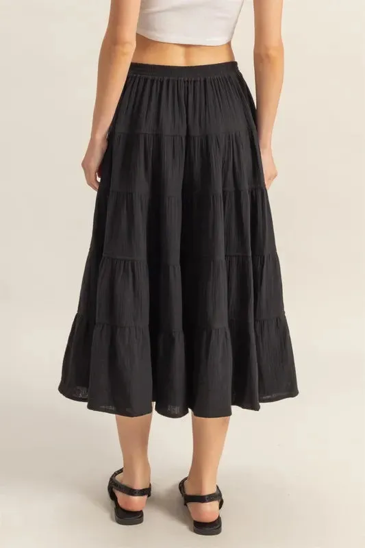 HYFVE Double Gauze Tiered Midi Skirt with Pockets sold by Charming Charlie product image thumbnail 3