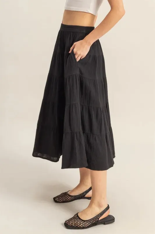 HYFVE Double Gauze Tiered Midi Skirt with Pockets sold by Charming Charlie product image thumbnail 2