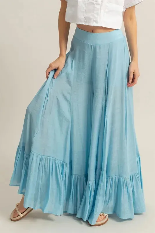 HYFVE High-Waist Ruffle Flared Wide Leg Pants sold by Charming Charlie