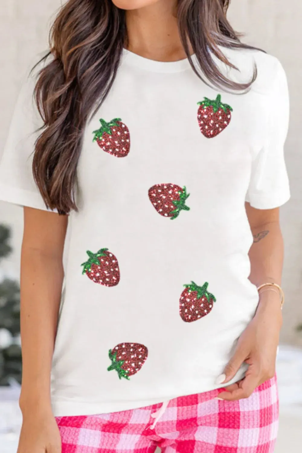 Sequin Strawberry Crew Neck Short Sleeve T Shirt sold by Charming Charlie product image thumbnail 3