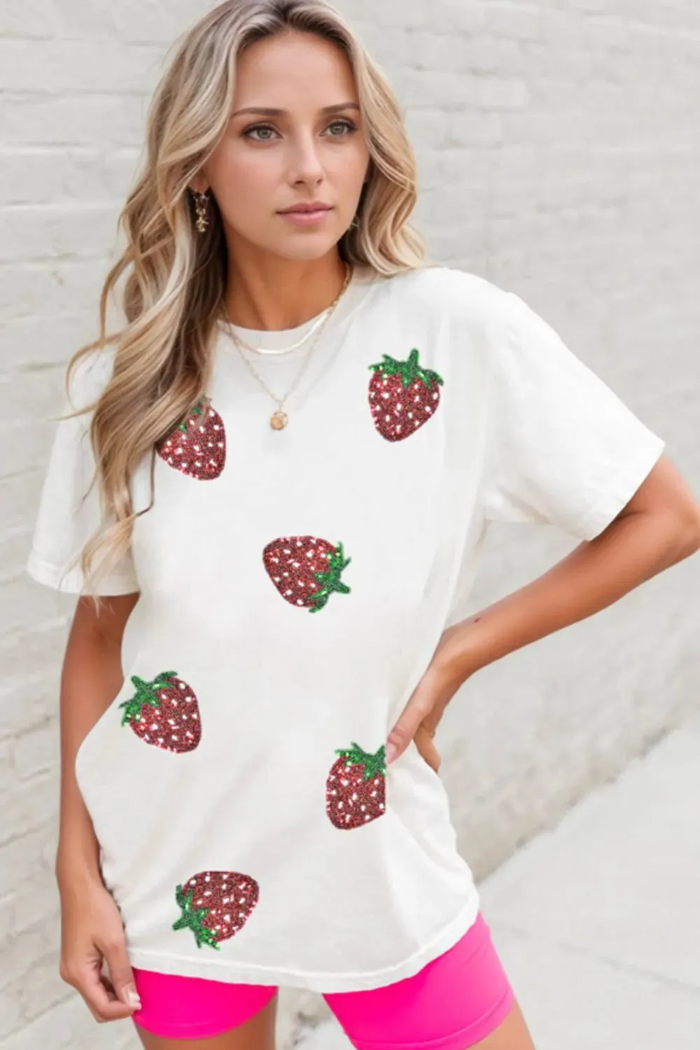 Sequin Strawberry Crew Neck Short Sleeve T Shirt sold by Charming Charlie product image thumbnail 2