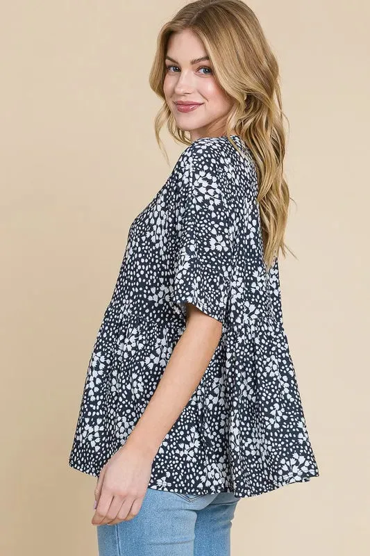 BOMBOM Floral Round Neck Peplum Blouse sold by Charming Charlie product image thumbnail 4