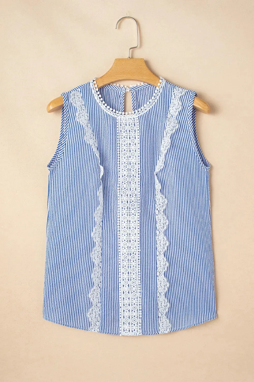 Stripe Lace Patchwork Crew Neck Sleeveless Top sold by Charming Charlie product image thumbnail 4