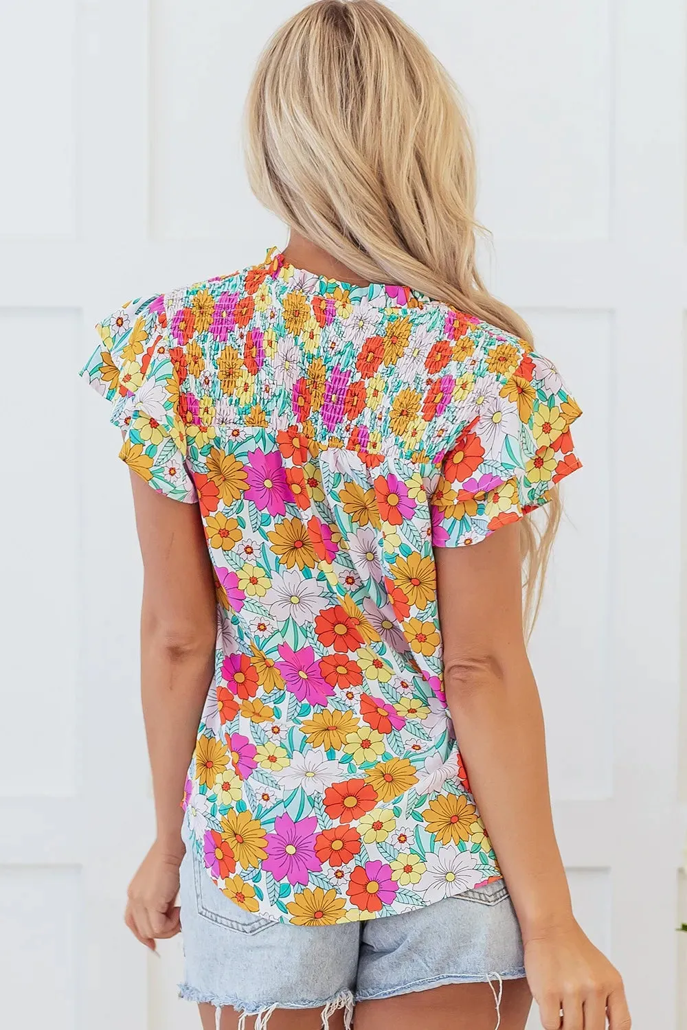 Floral Print Shirred Tiered Ruffled Sleeve Blouse sold by Charming Charlie product image thumbnail 2