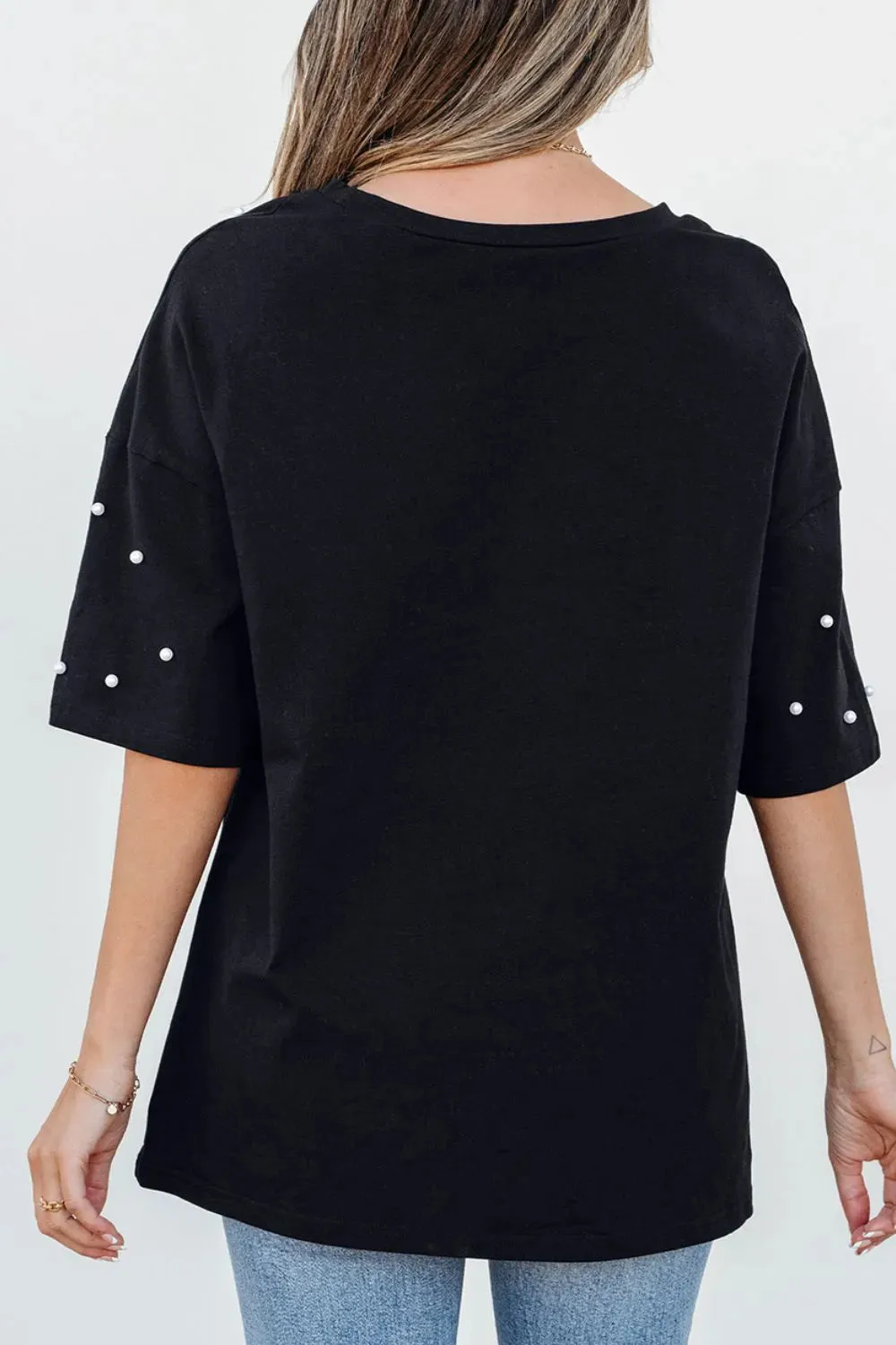 Pearl Beaded Round Neck Half Sleeve T Shirt sold by Charming Charlie product image thumbnail 2