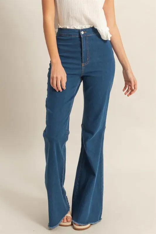 HYFVE Raw Hem High-Waist Washed Flared Jeans sold by Charming Charlie
