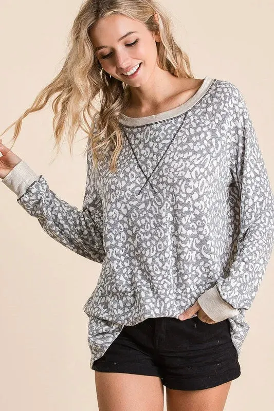 BiBi Leopard Round Neck Long Sleeve T-Shirt sold by Charming Charlie product image thumbnail 3