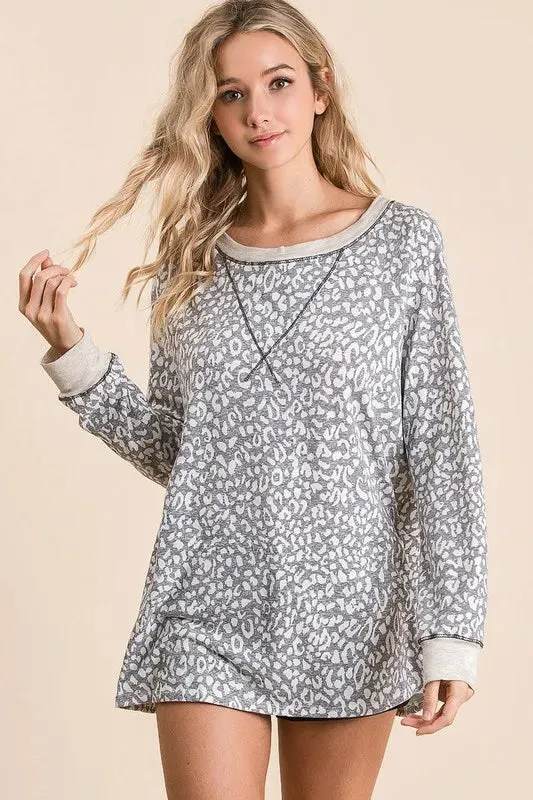 BiBi Leopard Round Neck Long Sleeve T-Shirt sold by Charming Charlie