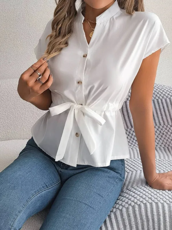 Notched Short Sleeve Blouse sold by Charming Charlie