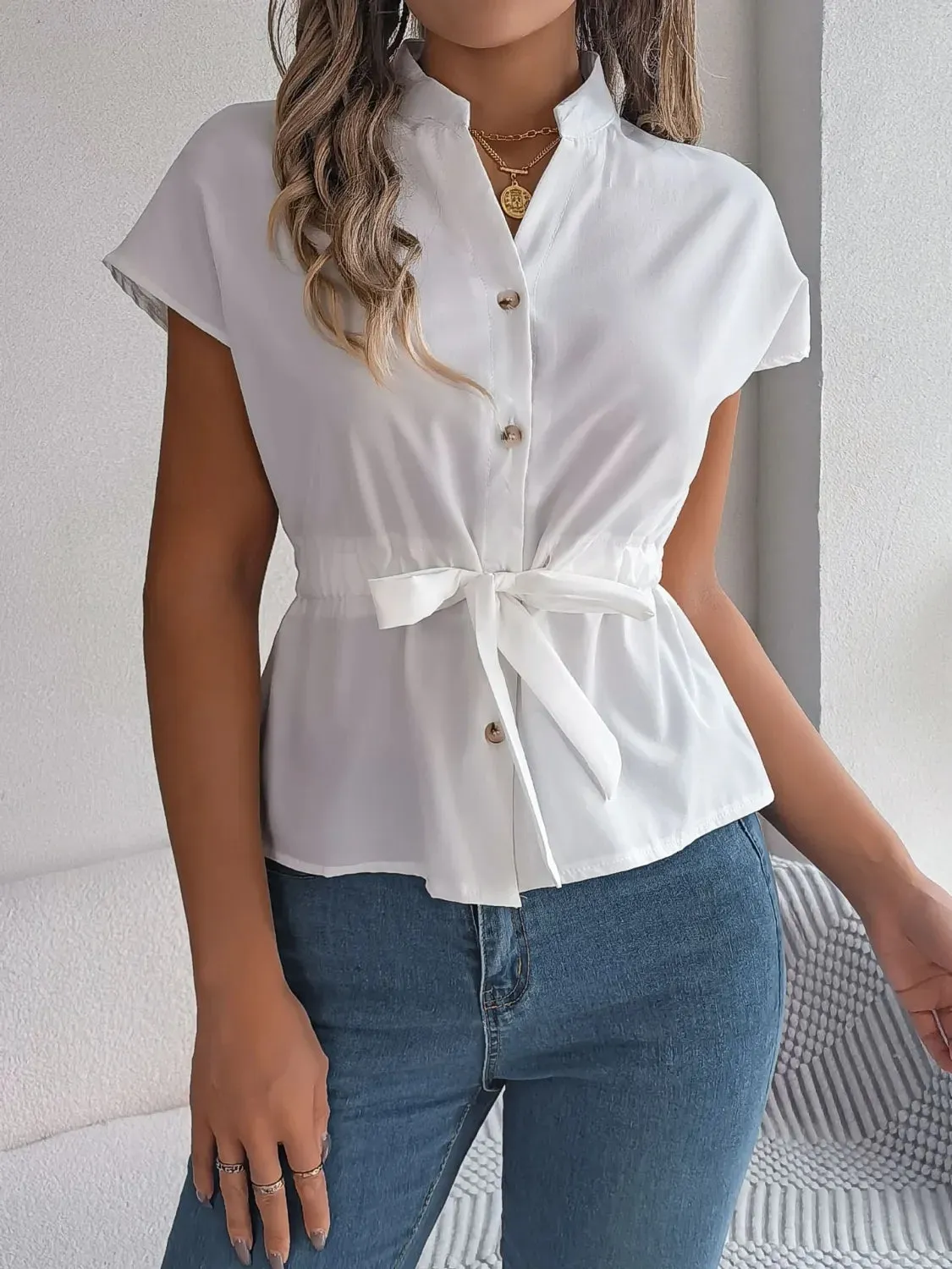Notched Short Sleeve Blouse sold by Charming Charlie product image thumbnail 2