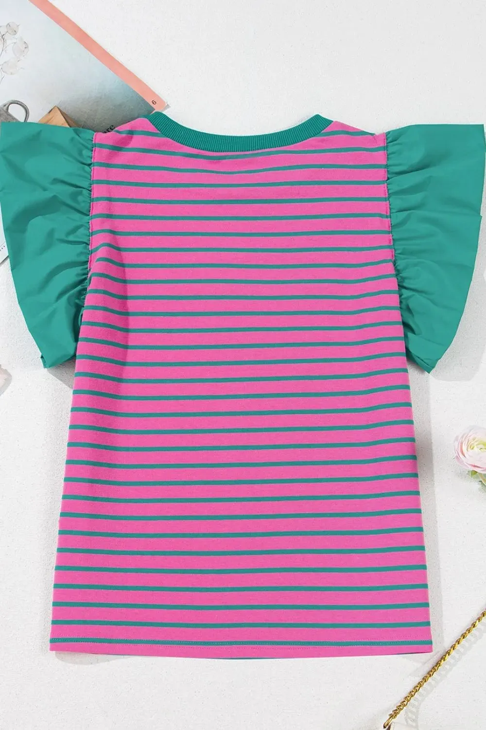 Striped Round Neck Cap Sleeve Blouse sold by Charming Charlie product image thumbnail 5