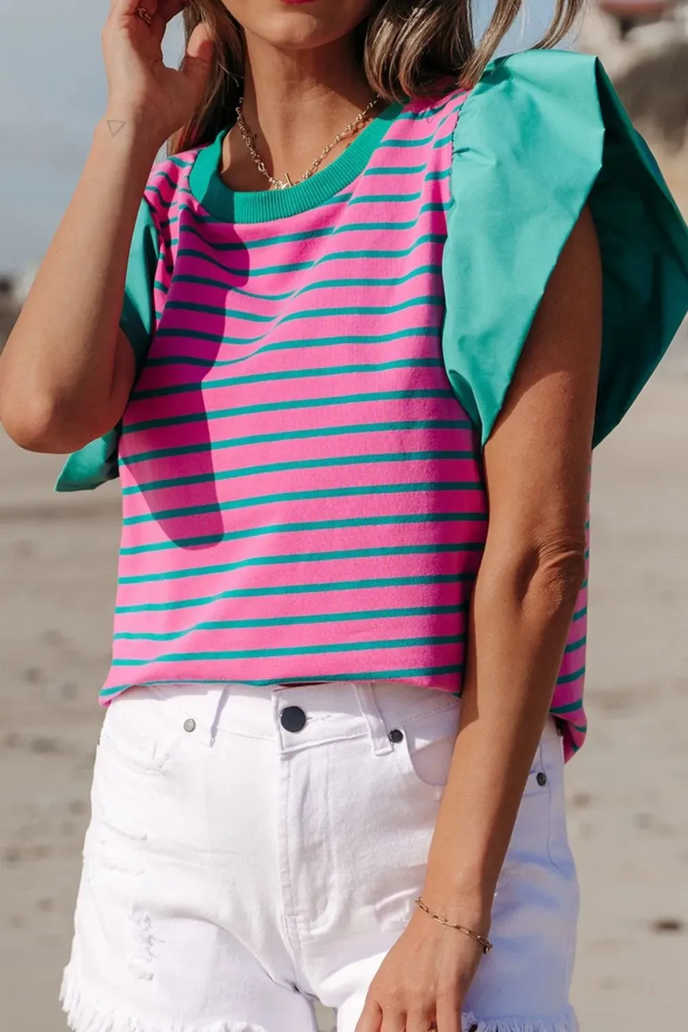 Striped Round Neck Cap Sleeve Blouse sold by Charming Charlie product image thumbnail 3