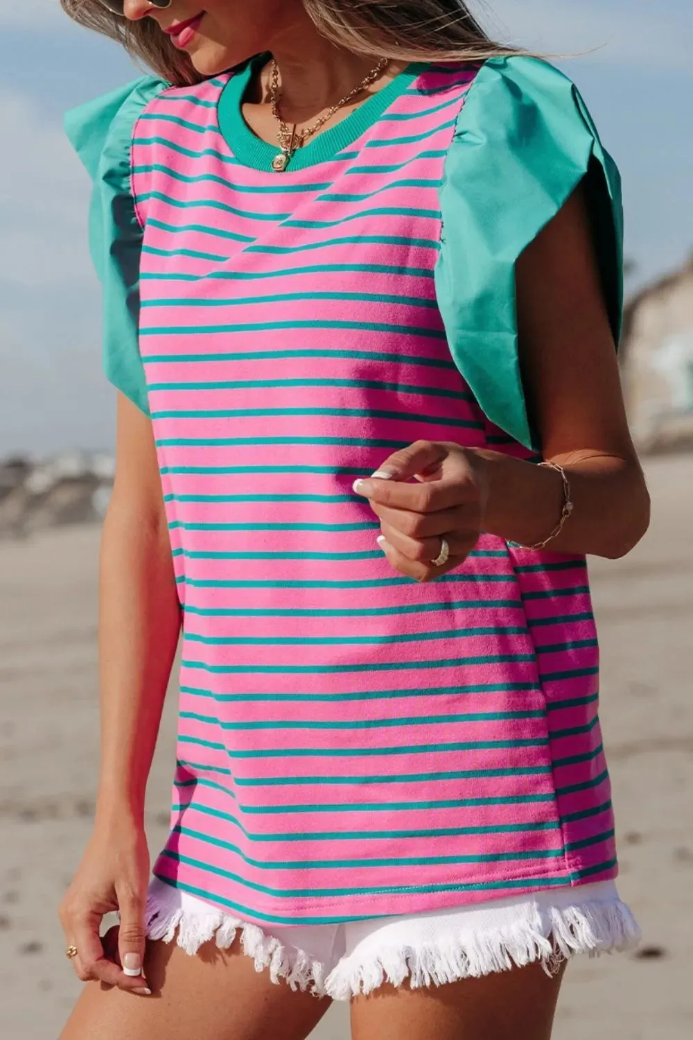 Striped Round Neck Cap Sleeve Blouse sold by Charming Charlie product image thumbnail 2