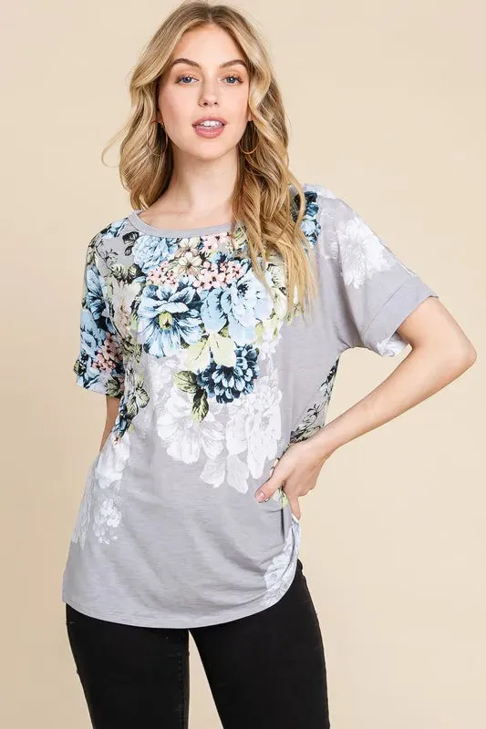 BOMBOM Floral Round Neck Short Sleeve T-Shirt sold by Charming Charlie