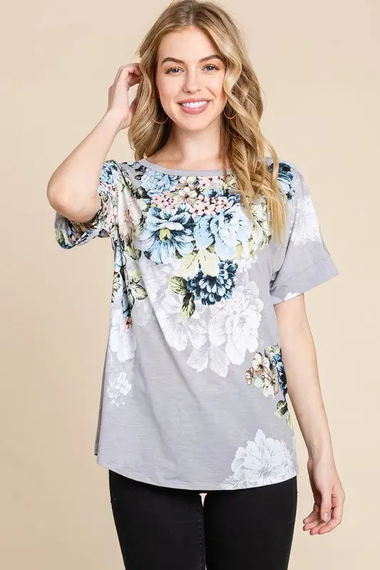 BOMBOM Floral Round Neck Short Sleeve T-Shirt sold by Charming Charlie product image thumbnail 2
