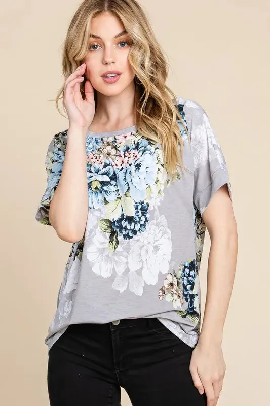BOMBOM Floral Round Neck Short Sleeve T-Shirt sold by Charming Charlie product image thumbnail 3