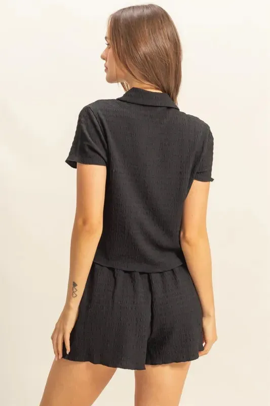 HYFVE Textured Short Sleeve Top and Drawstring Shorts Knit Set sold by Charming Charlie product image thumbnail 3