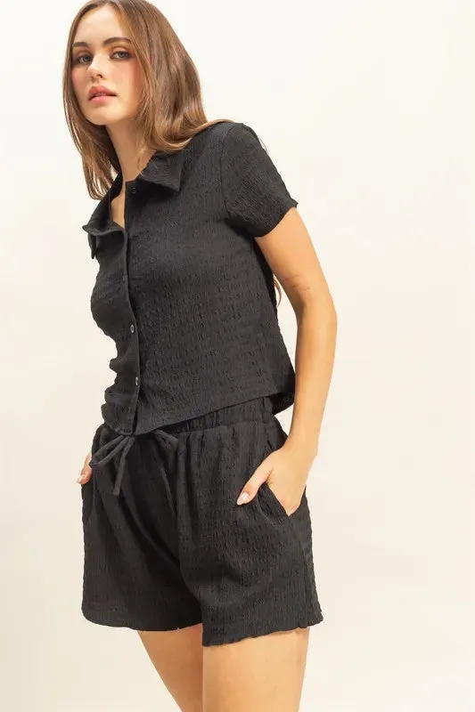 HYFVE Textured Short Sleeve Top and Drawstring Shorts Knit Set sold by Charming Charlie
