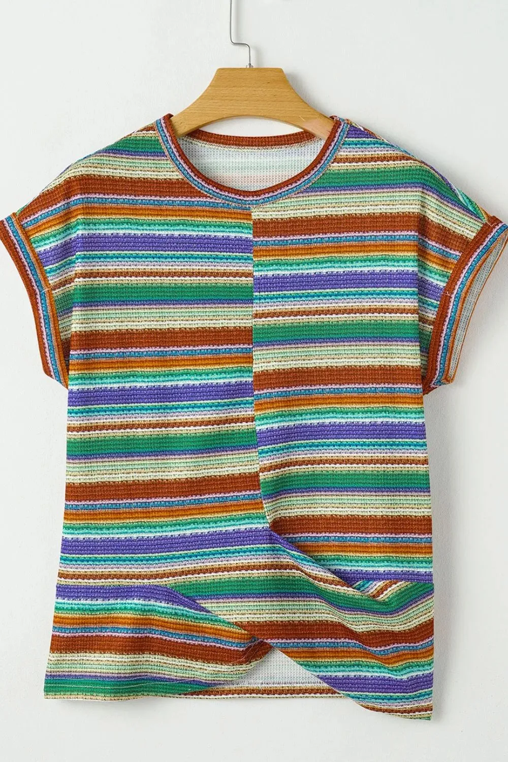 Multicolour Striped Twist Hem Cap Sleeve Top sold by Charming Charlie product image thumbnail 4