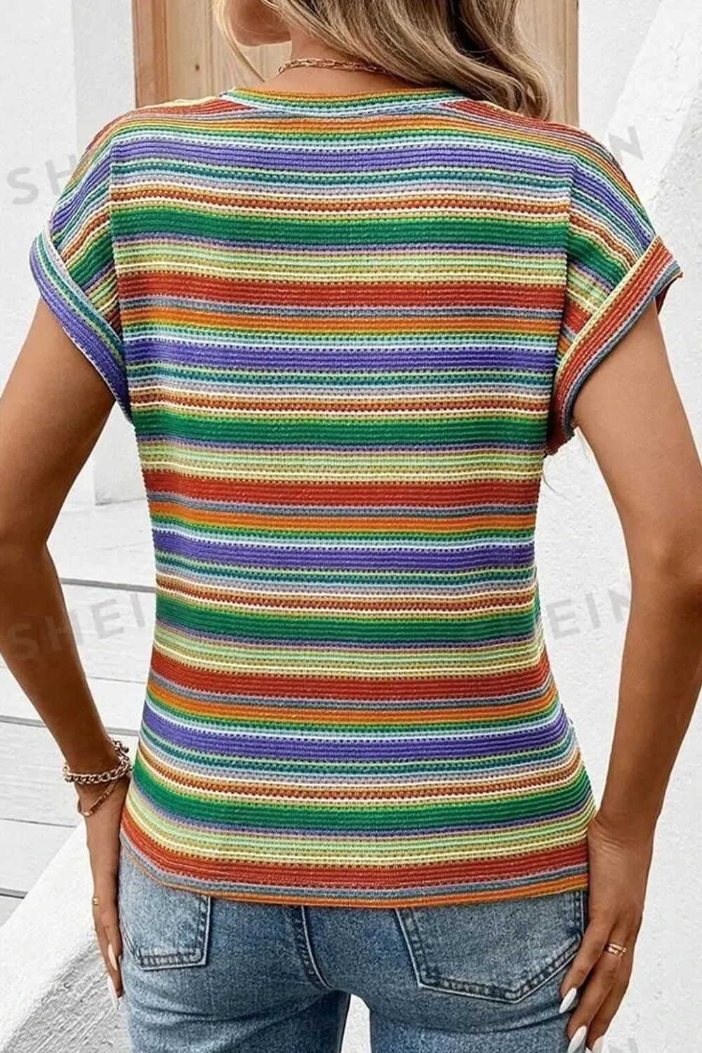 Multicolour Striped Twist Hem Cap Sleeve Top sold by Charming Charlie product image thumbnail 2