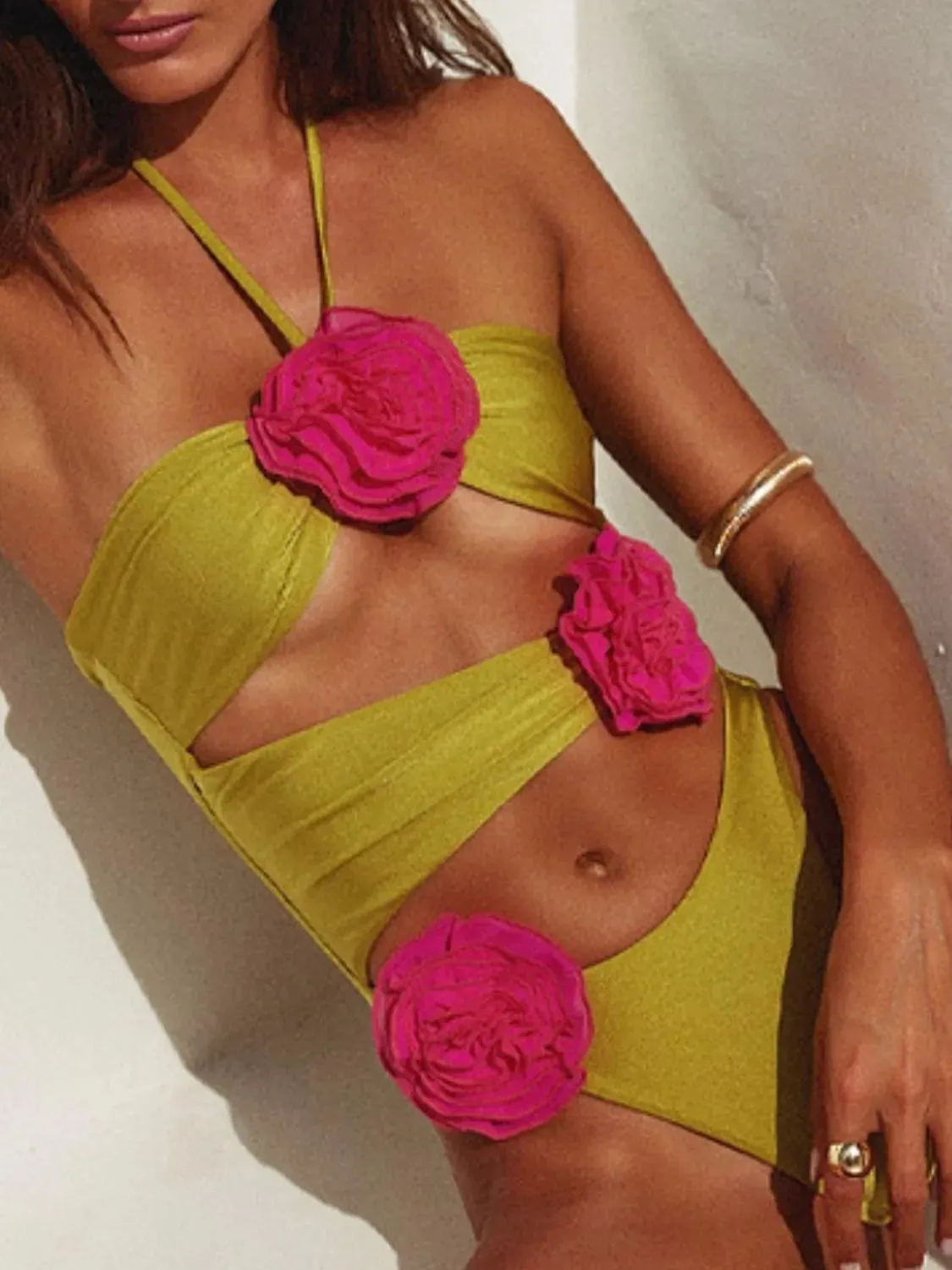 Flower Cutout Halter Neck One-Piece Swimwear sold by Charming Charlie product image thumbnail 4
