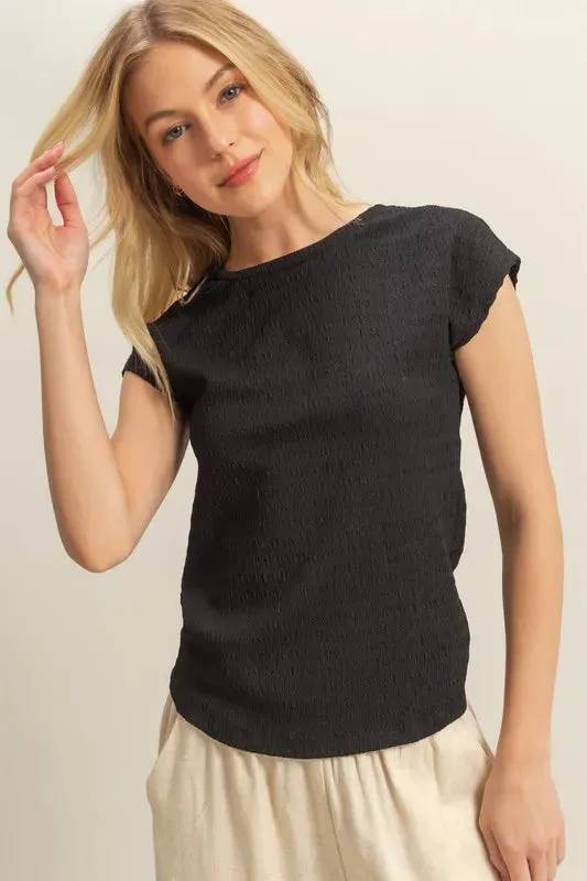 HYFVE Textured Round Neck Cap Sleeve Knit Top sold by Charming Charlie
