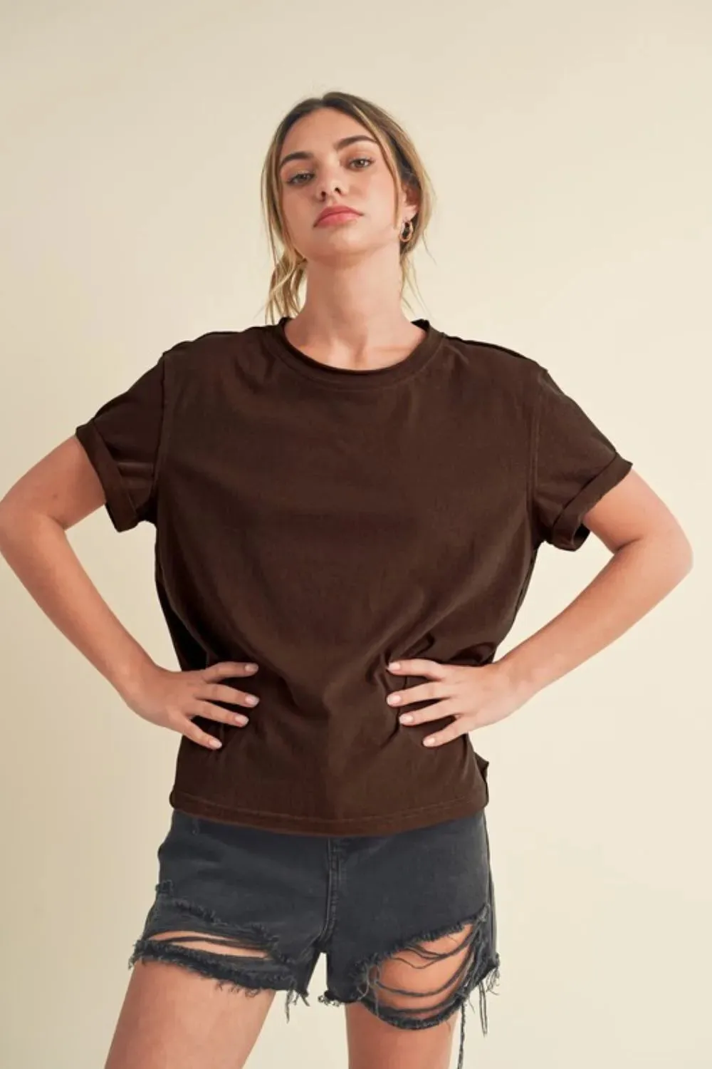 Aemi + Co Exposed Seam Round Neck Short Sleeve T-Shirt sold by Charming Charlie product image thumbnail 2