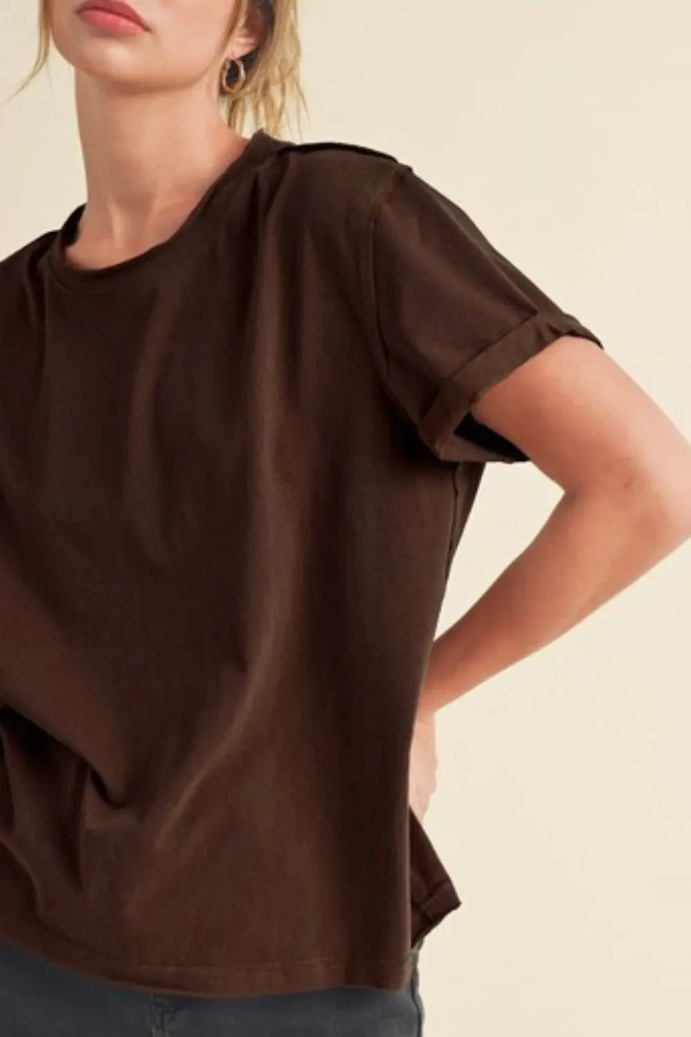 Aemi + Co Exposed Seam Round Neck Short Sleeve T-Shirt sold by Charming Charlie product image thumbnail 3